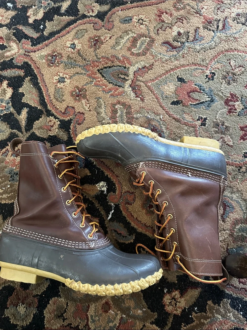 L.L. Bean bean boots Men’s Brown Leather & Rubber Duck Boots with Tan Soles